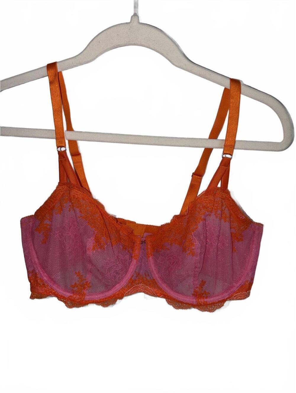 Savage X Fenty 38D unlined pink and orange lace bra NWOT